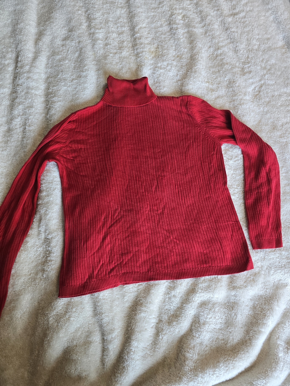Vintage Liz Claiborne Red Silk Turtleneck Ribbed Knit Top Red XL